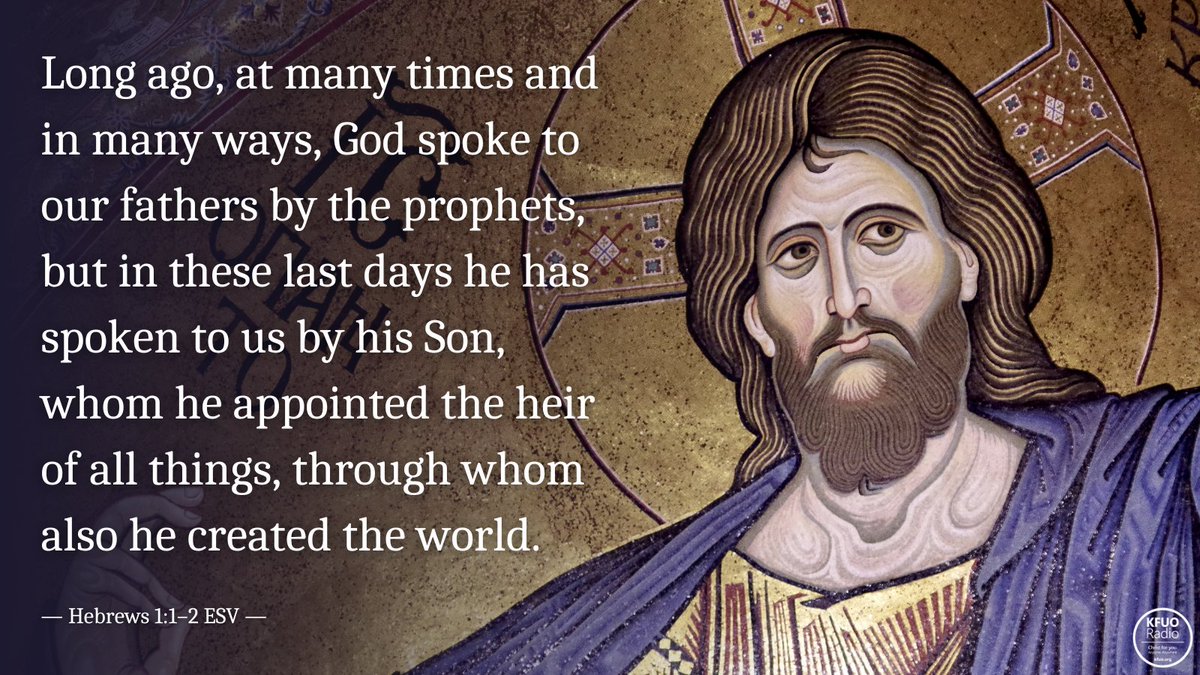 KFUOradio's tweet photo. It's ✨ #MemoryVerseMonday! ✨
Long ago, at many times and in many ways, God spoke to our fathers by the prophets, but in these last days He has spoken to us by His Son... (from Hebrews 1:1–2)
Hear Christ for you at https://t.co/CNJZkzVCPV! #memoryverse https://t.co/Gpa7FfL2d7
