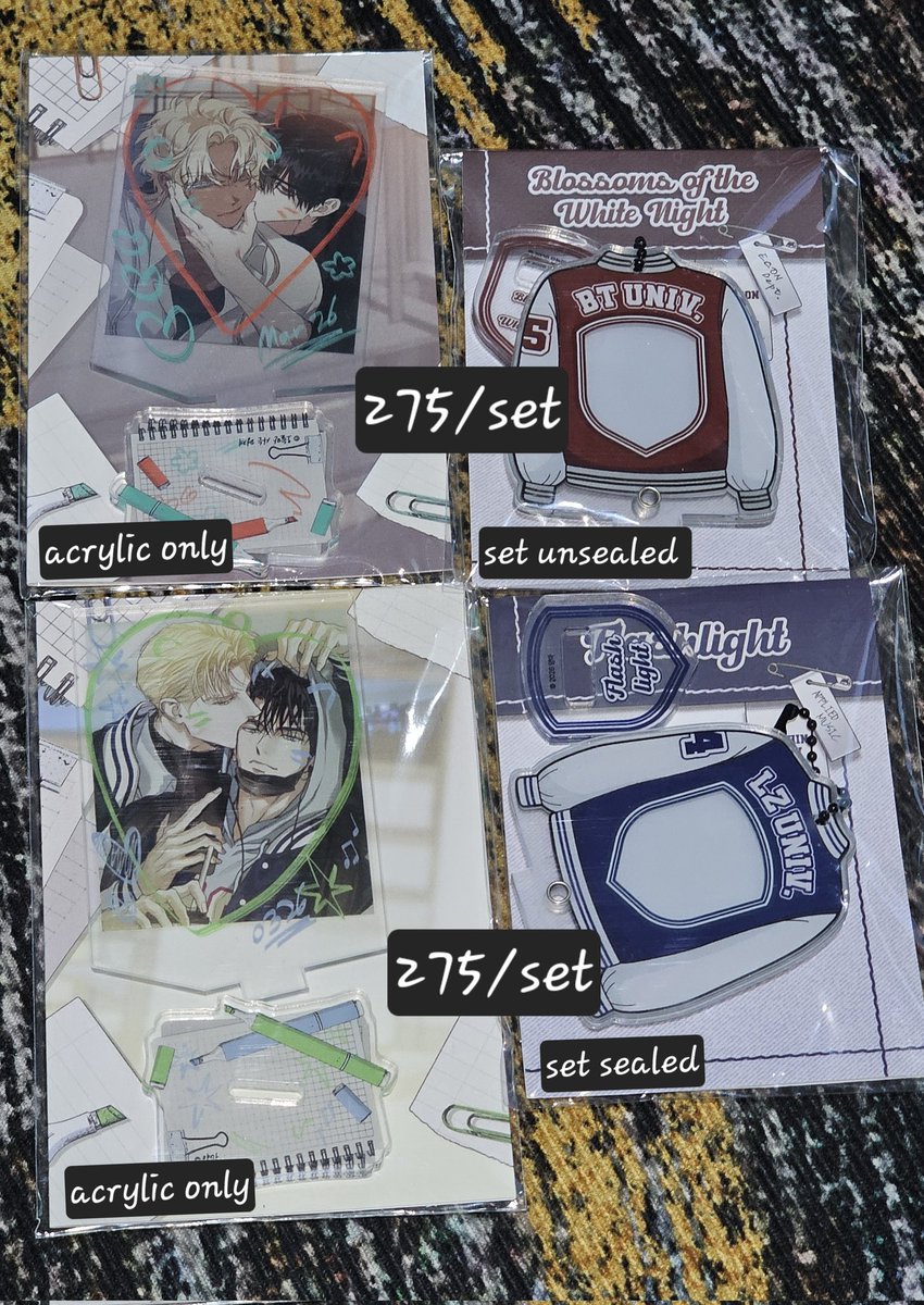 runranirun's tweet photo. #warungmanhwa wts, acrylic potn, varsity holder package blossoms of the white night  &amp; flashlight,  random photocard, AR card lezhin merch 2025, studio photopack melting point &amp; pearl boy, potn book

📍Bogor 🇮🇩

#warungbl #pasarbl https://t.co/xMWffTlhJg