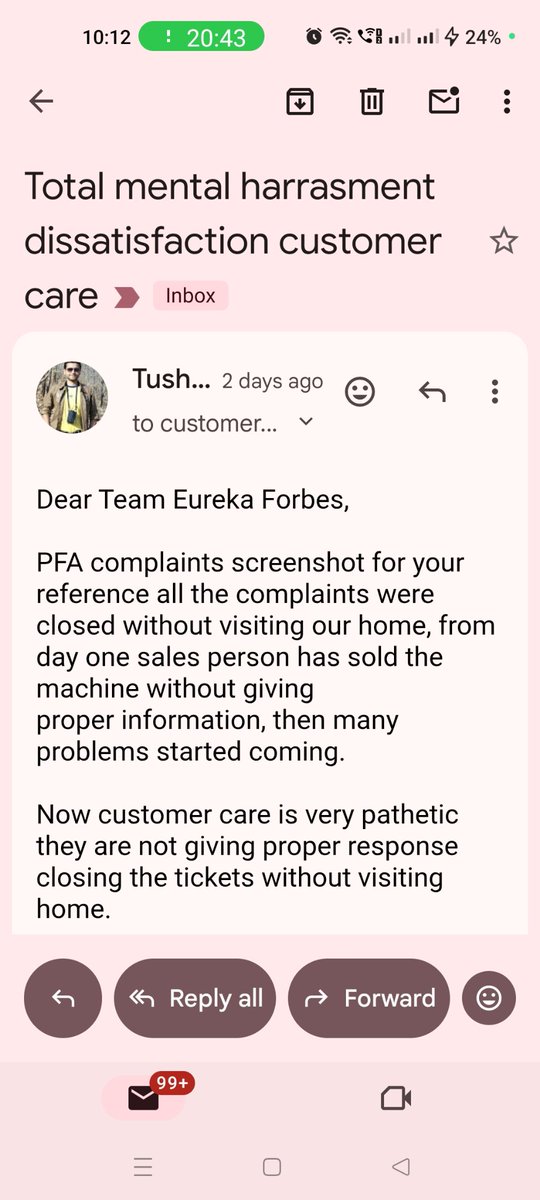 tusharmapari's tweet photo. Extremely disappointed with @EurekaForbes. They closed my complaint (CM-080726-74884484) without visiting my home or resolving the issue. Instead of fixing the problem, they simply marked it as closed. Reopen my complaint immediately #PoorService #EurekaForbes #ConsumerRights https://t.co/PdTkJVCHu8