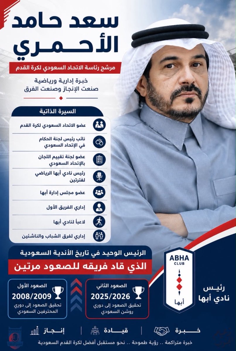 MnbrABHAFC's tweet photo. السيرة الذاتية لـ المرشح سعد الأحمري : 

سيرة ذاتية عظيمة ويعد المرشح الأقوى والأسم الأفضل . https://t.co/dpUW0tibYq