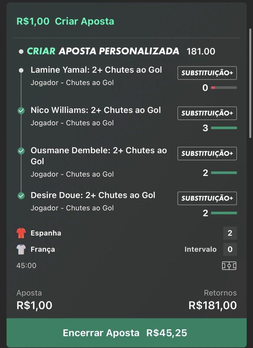 singlekaueb's tweet photo. @MTips01 Minha esperança é essa odd 181 que peguei na última Espanha x França que teve, o mais difícil é o baena, mas com essa substituição segura dá pra sonhar https://t.co/GeNFpswQmM