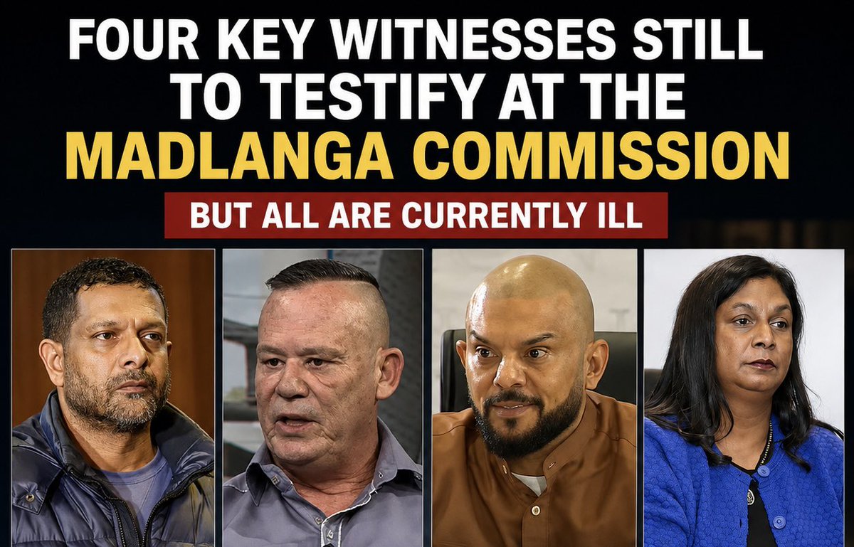 Abramjee's tweet photo. Four key witnesses are still expected to testify before the Madlanga Commission, but all are currently ill:

• Suliman Carrim
• Major-General Feroz Khan
• Mike van der Walt
• Advocate Andrea Johnson

@pule_jones https://t.co/NOgjPBKtRn