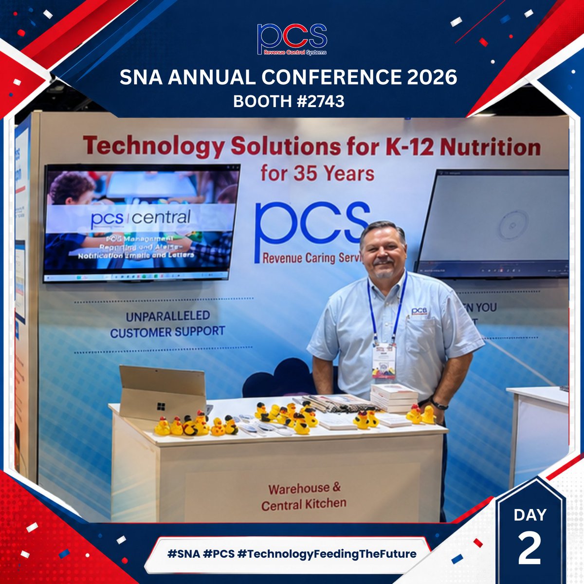 pcsrcsofficial's tweet photo. Another exciting Day 2 at #SNA2026! Mark, Linda, Donna, David, and Jose proudly represented Team PCS. 

Thank you to everyone who visited Booth #2743 and shared this memorable conference experience with us! 💙❤️

#PCS #SchoolNutrition https://t.co/rVlS5HvBb1