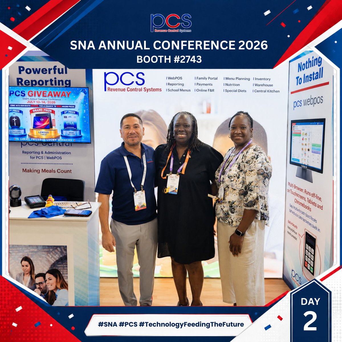 pcsrcsofficial's tweet photo. Another exciting Day 2 at #SNA2026! Mark, Linda, Donna, David, and Jose proudly represented Team PCS. 

Thank you to everyone who visited Booth #2743 and shared this memorable conference experience with us! 💙❤️

#PCS #SchoolNutrition https://t.co/rVlS5HvBb1
