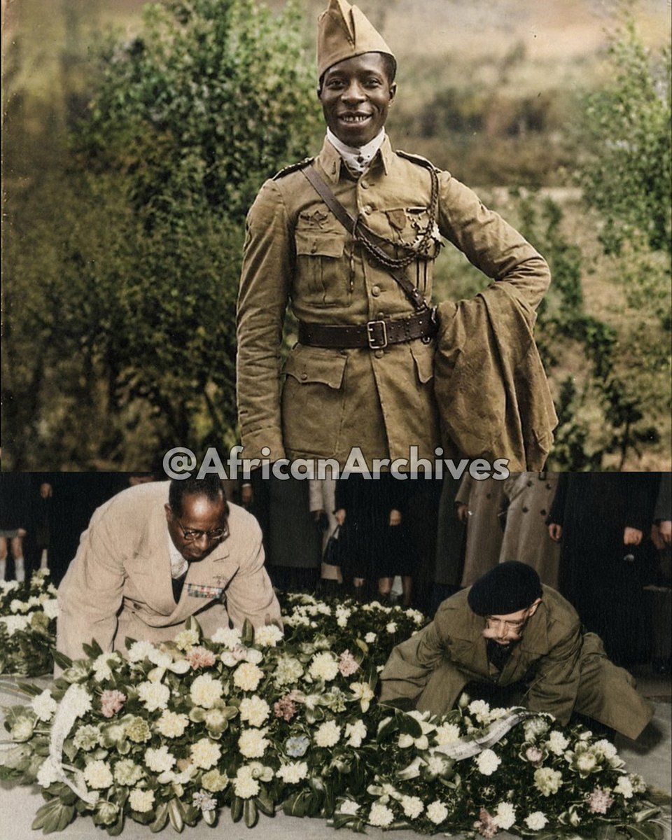 AfricanArchives's tweet photo. Eugene Jacques Bullard, 'Black Swallow of Death'.

When the President of France visited the U.S. in April 1960, he asked the FBI to help him find a man. He was looking for a 64-year-old American citizen who was awarded 15 French military decorations and was made a Knight of the Légion d'honneur, the highest civilian honor France can give. A true French hero.

The FBI found the man operating the elevator at Rockefeller Center in New York. His name was Eugene Bullard. He ran away from Columbus, Georgia, at 11, after watching a white mob nearly lynch his father. At 16, he stowed away on a German freighter and landed in Aberdeen, Scotland. By 18, he was prizefighting in Paris.

When Germany invaded France in August 1914, Bullard, an American citizen, went to the recruiting office on October 19, 1914, and signed up for the French Foreign Legion. He spent the next 18 months as an infantryman in some of the worst fighting of the war — at the Somme, at Champagne, at Verdun. He was wounded 3 times. The third wound left him with a permanently damaged leg. The doctors told him he would not return to the infantry, so he decided to fly.

There were no blacks in the air service, but Bullard did not care. After earning his pilot’s license, he reported to the front in August 1917 and flew approximately twenty combat missions over the next three months. His plane was painted with a bleeding heart pierced by a knife and the phrase Tout le Sang qui Coule est Rouge — All Blood that Flows is Red. The French press called him L'Hirondelle Noire — the Black Swallow.

When the U.S. entered the war in 1917, Bullard tried to transfer to the U.S. Air Service, which then had a policy of not accepting Black pilots. The other American pilots flying for France, all white, were transferred. His application was rejected.

After WWI, he owned a nightclub called L'Escadrille. He spoke fluent French, English, and German. Hemingway, Fitzgerald, and Langston Hughes all drank there. Josephine Baker and Louis Armstrong were personal friends. His fluent German and his nightclub frequented by German officers led him to join the French Resistance. He eavesdropped on conversations between German officers who did not know he understood their language.

When France fell in June 1940, the Resistance smuggled him across the Spanish border before the Gestapo arrived. He returned to the U.S. for the first time in 28 years. No one knew who he was.

He worked at a perfume counter, as a security guard, in shipyards, and by the late 1940s, he operated the elevator at Rockefeller Center. It was there when a producer from NBC came down from the studios to bring him to Charles de Gaulle.

When he died in 1961, Bullard was buried in the French War Veterans' section of Flushing Cemetery, in Queens, in the uniform of the French Foreign Legion. His casket was draped with the French flag. In 1994, the U.S. Air Force formally commissioned Eugene Jacques Bullard as a 2nd Lieutenant.