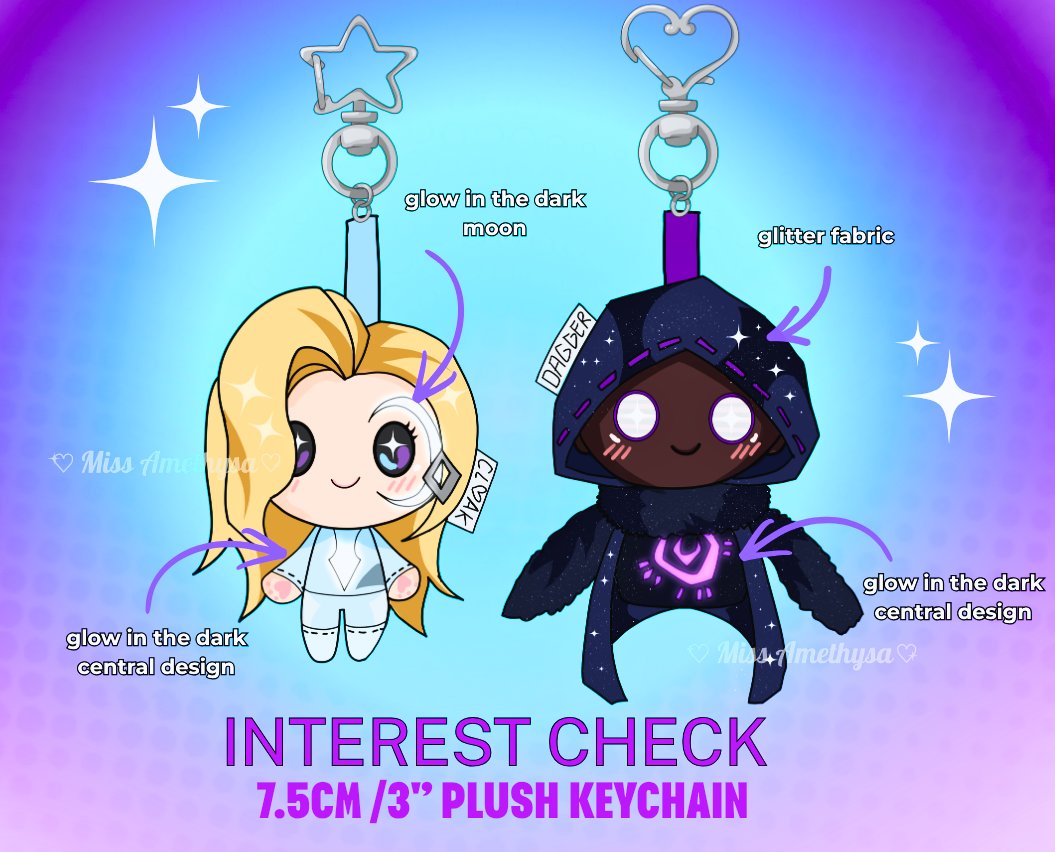 MissAmethysa's tweet photo. ｡･:*:･ﾟ★,｡･:*:･ﾟ☆ INTEREST CHECK ｡･:*:･ﾟ★,｡･:*:･ﾟ☆

I am gathering interest to see if y'all would like to have tiny CnD plush keychains! 💜💙🩶

If you are interested, please fill the form below, thank you! ✨ 

#marvelrivals #cloakanddagger https://t.co/tde3JUnsnL