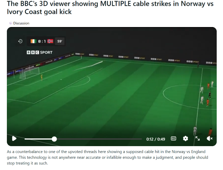 saltcod1's tweet photo. @xFatih @DallasCooker @Libre_Oposicion The same BBC 3D camera that said the ball hit cable multiple times in Norways match against Ivory coast ?? https://t.co/N1iN1bidVH