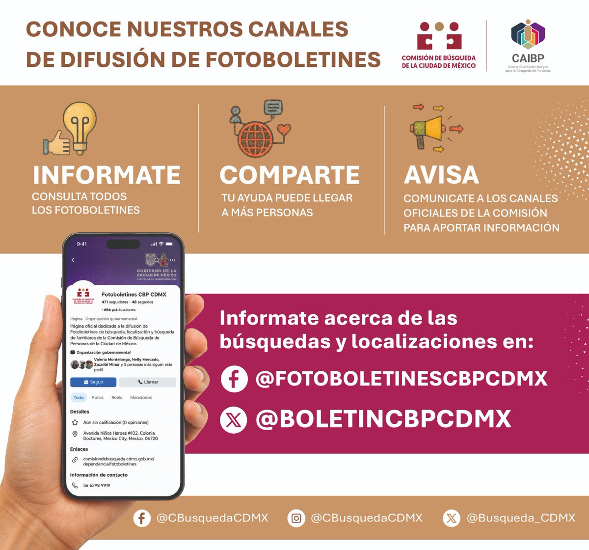 busqueda_cdmx's tweet photo. ¡Tu ayuda puede llegar a más personas! Conoce nuestro canal de fotoboletines.
Puedes consultarlos aquí:
🔹 https://t.co/Uirezzn9x5
🔹 https://t.co/ojkOviJISB
Compartir información puede hacer más grande la red de apoyo. https://t.co/NMIHsaxkvE