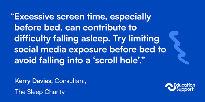 EdSupportUK's tweet photo. Do you do this? 📱👇

We know social media has many positive effects, but scrolling through, at bedtime, could negatively affect your sleep.

See our recent webinar for more tips 👀👉 https://t.co/ka0hQRJbsb

We're stopping scrolling now for the evening. Have a lovely sleep! 😴 https://t.co/PmRdynAjCt