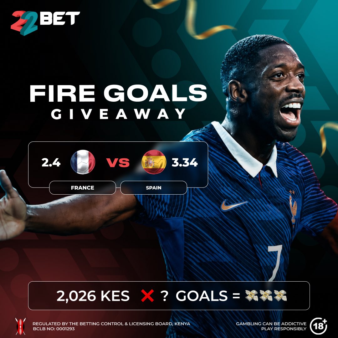 22bet_ke's tweet photo. Matchday 32 - Fire Goals Giveaway! 🔥
More goals, more cashout! Don’t miss your chance to win. ⚽💸
✅ Follow, Like &amp; Share
Drop your 22Bet Account ID + M-PESA Number in the comments.
Deposit &amp; stake KES 220 on any Matchday 32 event to qualify.
T&amp;Cs Apply. https://t.co/GZQhhRxDFE