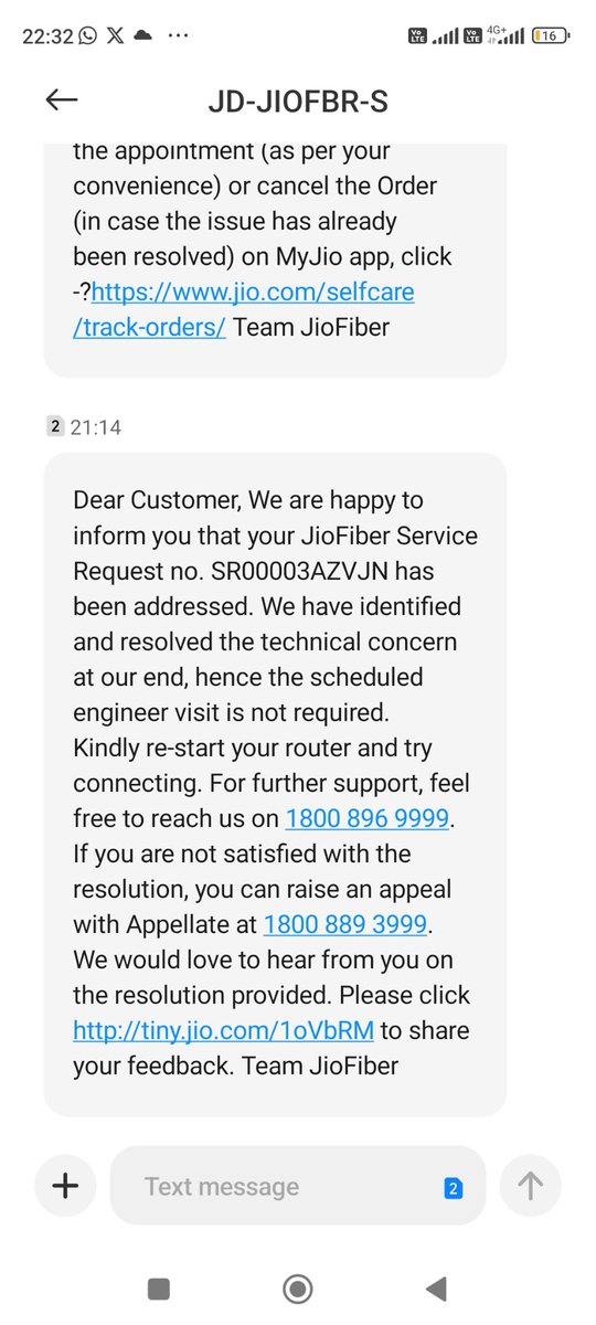 popaKuki's tweet photo. @reliancejio @JioCare Hey Jio and JioFiberCare
Nothing got fixed .
I am getting text from you guys that it got resolved which is a baten lie
I have raised the complain again 
Send some one to fix it.
Below is the screenshot https://t.co/X2lfZ49gPY