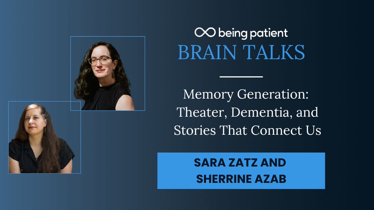 Being_Patient_'s tweet photo. Join us Fri., July 17, at 11 a.m. PT / 2 p.m. ET for a #LiveTalk with Sara Zatz and Sherrine Azab about Memory Generation, an interactive theater work exploring dementia, caregiving, and community through performance and shared storytelling.

RSVP: https://t.co/Usm7KP9Fqv https://t.co/era9CiG2VA