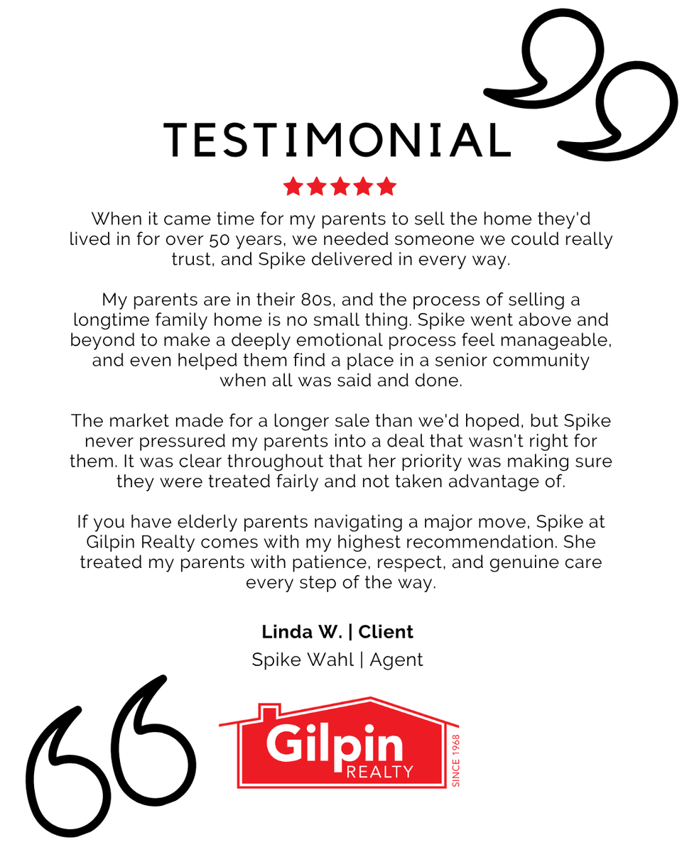 GilpinRealty's tweet photo. "When it came time for my parents to sell the home they'd lived in for over 50 years, we needed someone we could really trust, and Spike delivered in every way..." - Linda W.
.
.
.
#GilpinRealty #Snohomish #RealEstate #HomesForSale #ClientTestimonials https://t.co/gigXXn4rC9