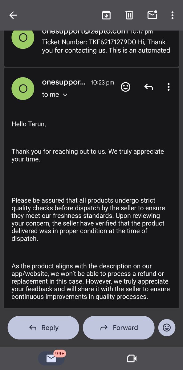 tarunkoul's tweet photo. @ZeptoNow -wow this the revert we are getting from team Zepto, when honestly delivery feedback is given ,not a single order has been returned by me,#Pathetic services #shame @ZeptoNow https://t.co/8b4yK8rPzy