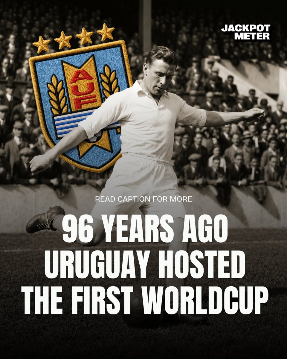 JackpotMeter's tweet photo. Who won the first FIFA World Cup? 🏆

On this day 96 years ago, the first FIFA World Cup kicked off in Uruguay. The hosts went on to beat Argentina 4-2 in the final to become football's first world champions. https://t.co/sX7MXbDdx2