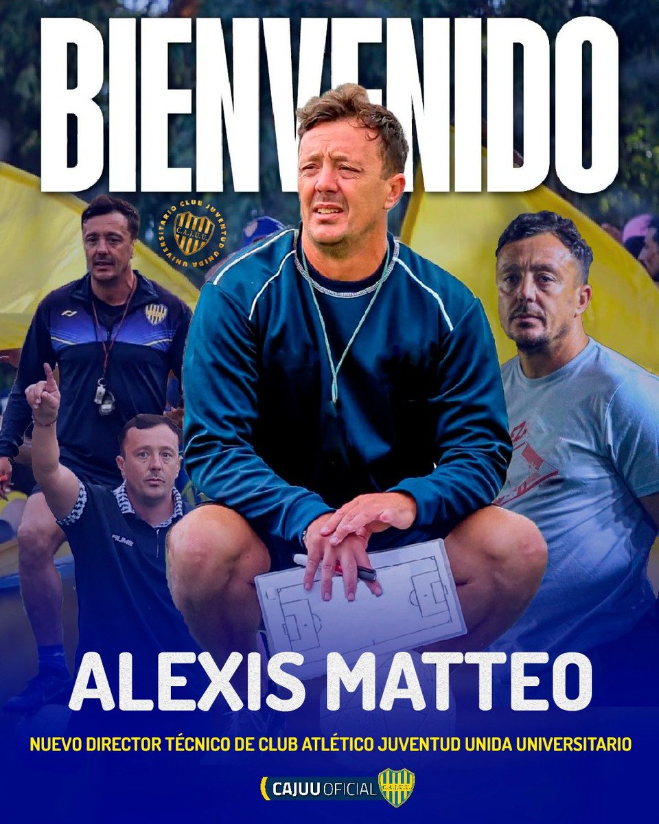 JuveSanLuis's tweet photo. Alexis Matteo es el nuevo director técnico del plantel profesional de Juventud.
El entrenador iniciará su segundo ciclo en el club y este martes dirigirá su primera práctica. Su debut será el fin de semana del 25/26 de julio ante Atenas de Río Cuarto.
#VamosJuve https://t.co/zHdv8kc8cJ