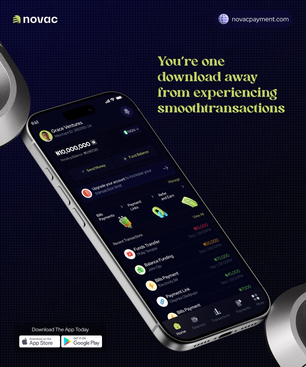 Use_novac's tweet photo. Your next seamless transaction is just one download away.

Download Novac today on the App Store or Google Play.

#Novac #Fintech #DigitalPayments #BusinessGrowth #PaymentsMadeEasy https://t.co/ttpZTajEuR