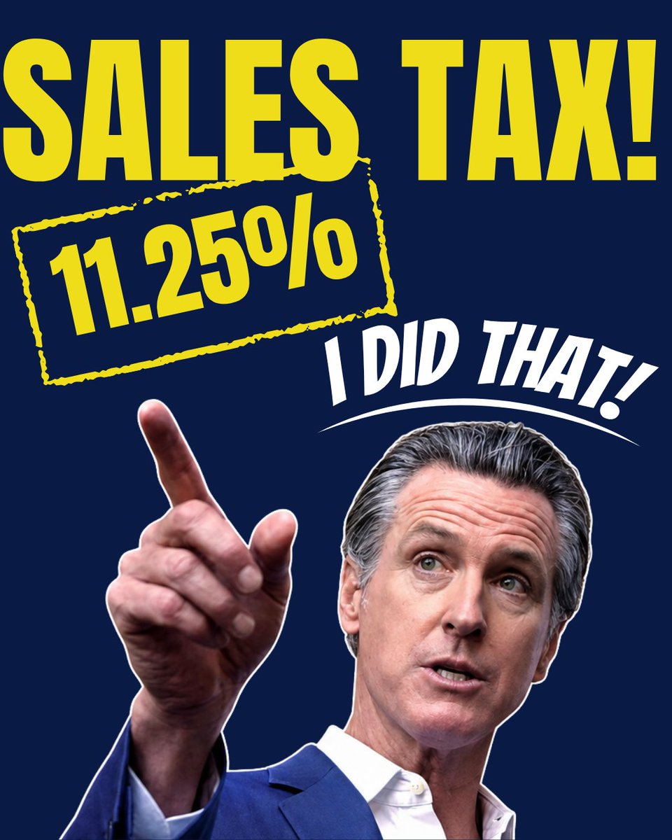 carldemaio's tweet photo. Gavin Newsom just signed legislation to allow your sales tax to spike to 11.25%!

CA Democrats caused our cost-of-living crisis, and only YOU can stop them!

Join the fight to pass Prop 43 to block the 11.25% sales tax in your area: https://t.co/mJxqIEO79y https://t.co/X34N5HgaAB