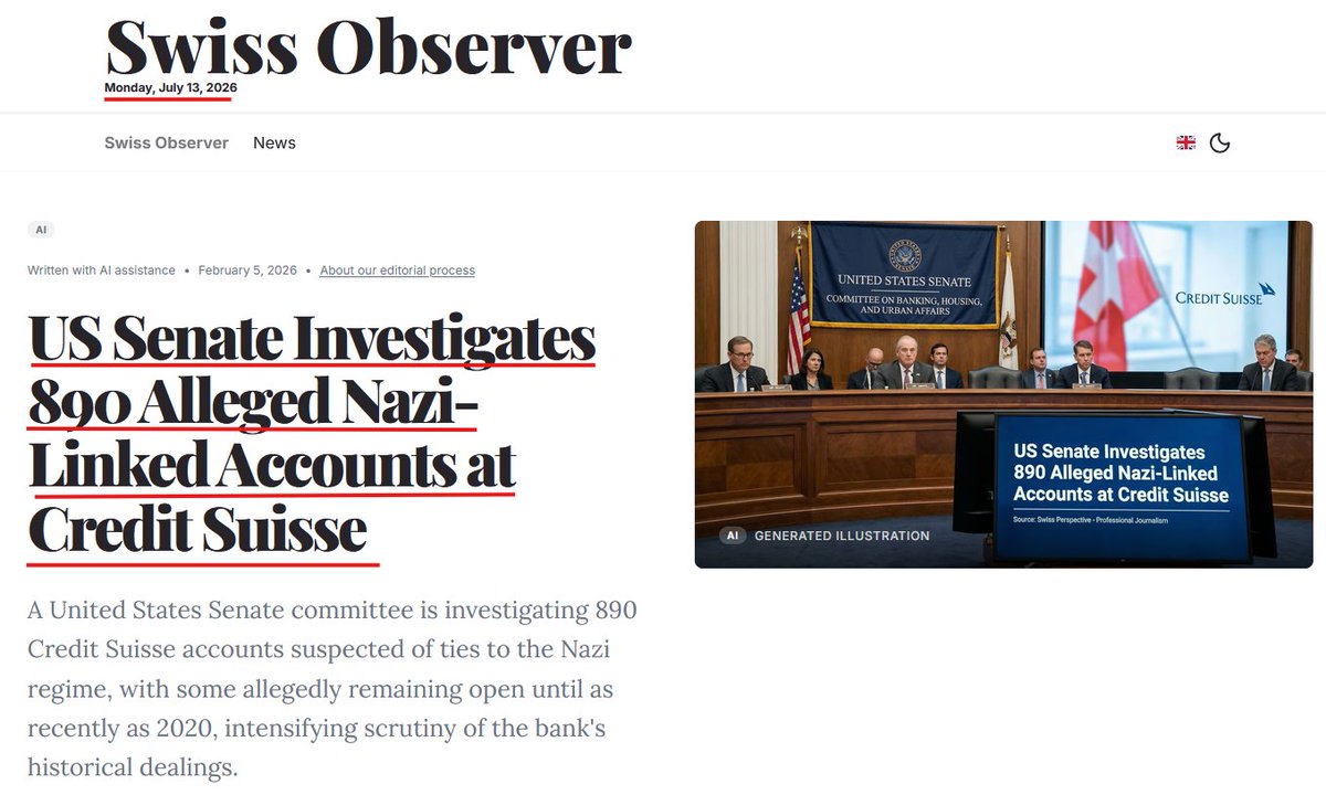 TheDebriefing17's tweet photo. 🤔In 1998, the world settled the Nazi gold question.

Seventy countries met in Washington. The Swiss banks paid $1.25 billion. The case was declared closed.

It wasn't closed.

A lawyer named Neil Barofsky was hired to finish the job to go through Credit Suisse's archives and account for what the 1998 settlement missed. He started finding things. 890 accounts linked to Nazi officials. A Credit Suisse building in Bern that housed the Argentine Immigration Office the nerve center of the ratlines, the escape routes that moved Nazi war criminals from Europe to South America after the war. Credit Suisse accounts used to finance the bribes, the fraudulent travel documents, the transportation for the fugitives. The Argentine government's payments to European officials to keep the routes running $22 million worth, routed through a Credit Suisse account. An SS holding company account the bank had denied existed the document proving it did was sitting in Credit Suisse's own files the entire time.

Then Credit Suisse fired him.

That was 2022.

In 2023 as Senator Grassley issued the first Senate Budget Committee subpoena since 1991 to force Barofsky's reinstatement Credit Suisse collapsed. UBS absorbed it in an emergency government-brokered takeover.

The records went with it.

What happened next is documented.

UBS withheld more than 22,000 pages from Barofsky. Then disclosed it was reviewing an additional 388,000 pages for potential redaction. UBS sued the Simon Wiesenthal Center the organization that first requested the probe to prevent them from speaking publicly about what the investigation was finding. UBS misled Congress about how many documents were being withheld. UBS imposed a July 31, 2026 deadline on the investigation then scaled back cooperation the moment they learned a follow-up Senate hearing was being considered.

Chairman Grassley went to the Senate floor in April 2026. He said: "UBS needs to quit playing games and get the job done right away."

In May 2026, Grassley asked the Justice Department's special envoy to combat antisemitism to look into whether UBS is obstructing the investigation.

July 31 is eighteen days away.

Now watch what else happened between 2023 and today.

Between December 2024 and April 2025, $80 billion in physical gold moved from Swiss vaults to U.S. COMEX warehouses in New York. The peak month was January 2025: 193 tons. Swiss refineries ran 24/7. London's market ran dry. The flow was attributed to a tariff arbitrage window COMEX futures running at a $50 premium over London spot, creating a profitable opportunity to ship and recast gold before potential tariffs hit.

Then the tariff exemption was granted. The flow reversed. Gold started moving back to Switzerland.

Then in August 2025, the exemption was revoked specifically for kilobars the format Swiss refineries produce. The flow spiked again.

In September 2025, UBS announced it was considering moving its headquarters from Zurich to the United States.

The stated reason: Swiss regulators were proposing $26 billion in additional capital requirements following the Credit Suisse rescue. UBS called it "extreme." UBS Chairman Colm Kelleher and CEO Sergio Ermotti held meetings with the Trump administration in Washington including a possible acquisition of a U.S. bank.

Senator Elizabeth Warren wrote to Treasury Secretary Bessent demanding answers about those private conversations. She noted the Trump administration was "receptive." She flagged that UBS still faced "significant regulatory, legal, financial, and operational challenges related to its acquisition of Credit Suisse."

The challenges she was referring to include the Barofsky investigation.

Here is what you are looking at.

The institution holding the Nazi-era records is exploring a move into the jurisdiction of the government whose Senator is forcing those records open while privately negotiating that move with the Treasury Secretary of that same government while $80 billion in Swiss-vaulted gold already sits in U.S. COMEX warehouses under U.S. jurisdiction with a July 31 deadline on the investigation Barofsky has been trying to finish since Credit Suisse fired him.

Was the gold movement arbitrage? Almost certainly, for the vast majority of it.

Was the UBS relocation discussion about capital requirements? Almost certainly, in part.

Is the July 31 deadline about completing an investigation or killing one? That is the question UBS has not answered to the Senate's satisfaction.

Barofsky already wrote one report. Credit Suisse tried to stop it from being published. They fired him first.

I'm not going to tell you what it means.

I'll tell you what it is.

The 1998 settlement was supposed to close the books on Nazi-era Swiss banking. There are still more than 22,000 pages withheld and 388,000 more under review for redaction. There are still 83 boxes sitting in the Argentine Supreme Court basement, intercepted from the German Third Reich Embassy in Tokyo in 1941, unopened for 84 years, expected to document the banking infrastructure underneath the escape routes.

Grassley has been trying to open those books for years. He got Argentina to declassify 1,850 files on Nazi fugitives. He got Barofsky reinstated via subpoena. He went to the Senate floor. He asked the Justice Department to look at obstruction. He set July 31 as the line.

In eighteen days, we find out whether the books open or close.

Watch the money. Not the podium.

I am the guy on the couch, and you have been debriefed.