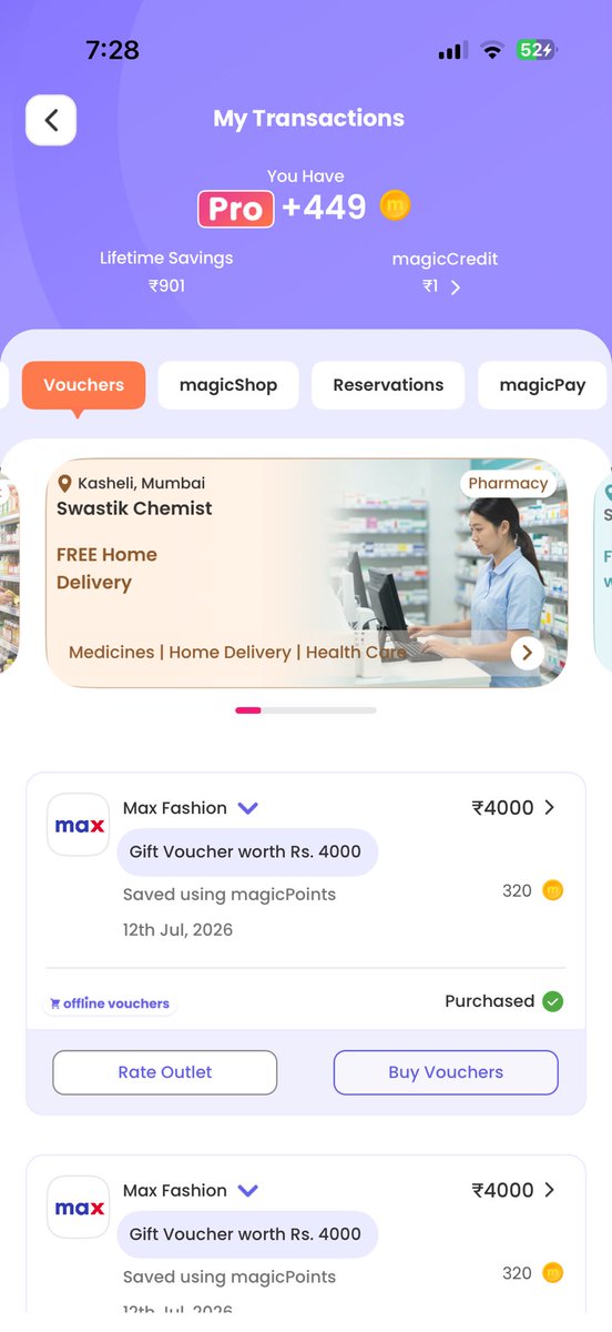 deepesh_adwani's tweet photo. @mymagicpin , there is a bug in your app, a voucher is visible in voucher section but not in all transactions, neither in latest transaction.
This took a while to find, hence i was not able to use it,
neither ur support team is helping for a refund! 
I guess u need better staff! https://t.co/hWXs7CklWz