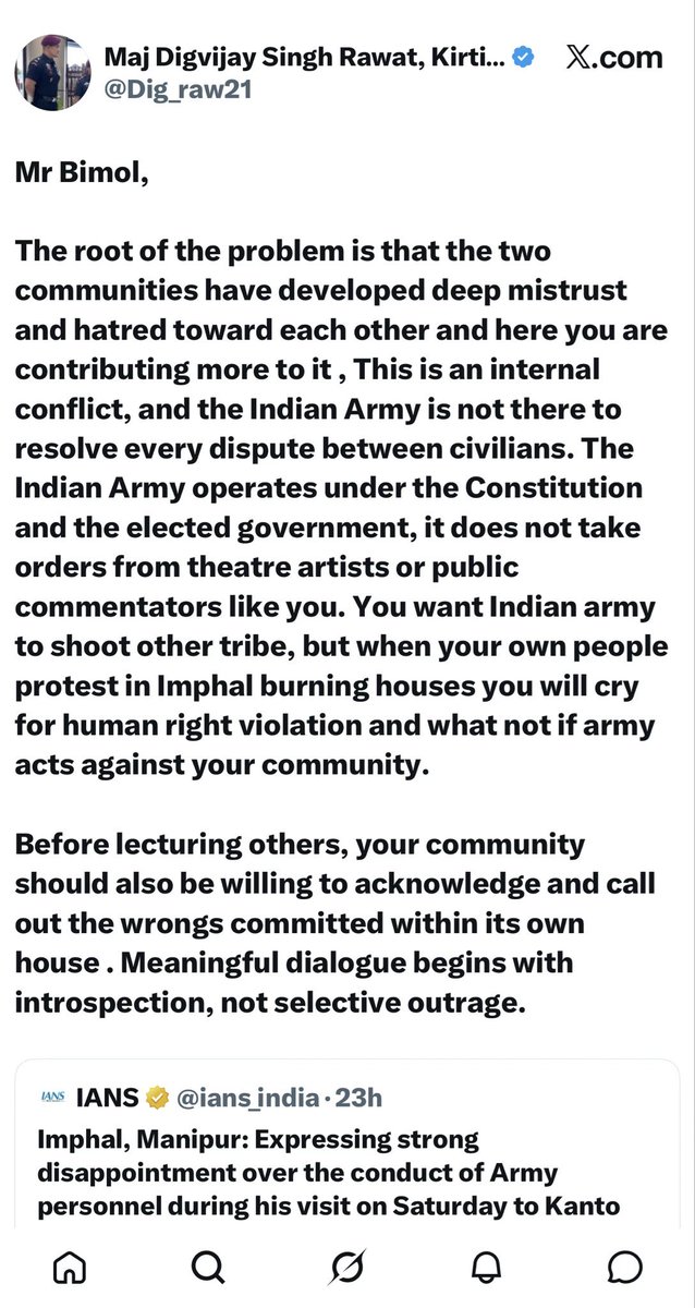 FlyingZep's tweet photo. @Bimol_Akoijam Please file an FIR against @Dig_raw21 - he is maligning &amp; twisting your words  to his huge followers - all indian armed forces veterans &amp; others - this isn't first time, he has done this. https://t.co/mJcXuvQt2S