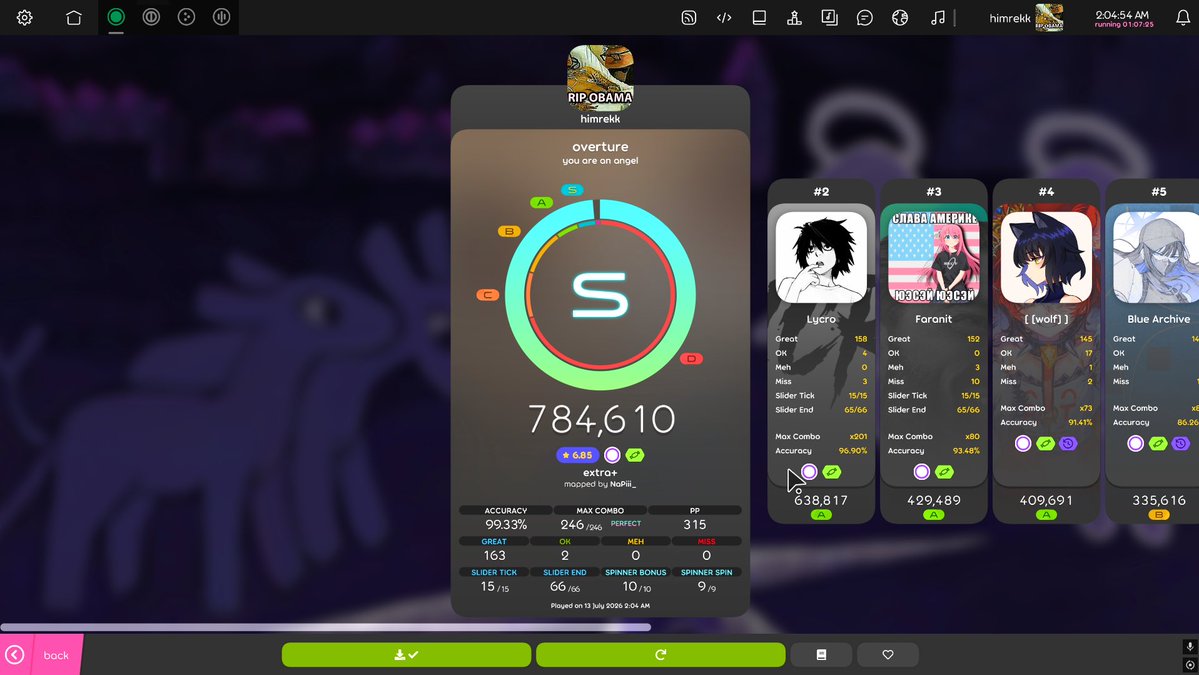Kaii_Light's tweet photo. so shit happened last night my first number 1 on ez mods leaderboard that’s an fc and a fucking top play that doesn’t have dt slapped on it 🤣 this rework i’m about to GAIN   (sorry for sniping @lycro0 ) https://t.co/A66WqpqcUc