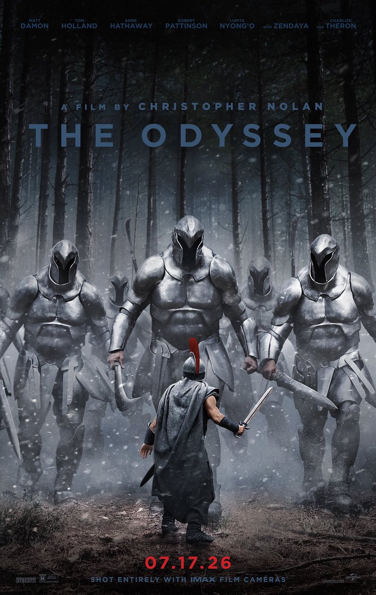 hot975vegas's tweet photo. THIS SUMMER, DEFY THE GODS.  UNIVERSAL PICTURES PROUDLY PRESENTS THE NEW FILM BY CHRISTOPHER NOLAN.  MATT DAMON, TOM HOLLAND, ANNE HATHAWAY, ROBERT PATTINSON, LUPITA NYONG’O, ZENDAYA AND CHARLIZE THERON STAR IN THE ODYSSEY.THE JOURNEY BEGINS JULY 17TH IN THEATERS &amp; IMAX.  RATED R https://t.co/iasb81B3XD