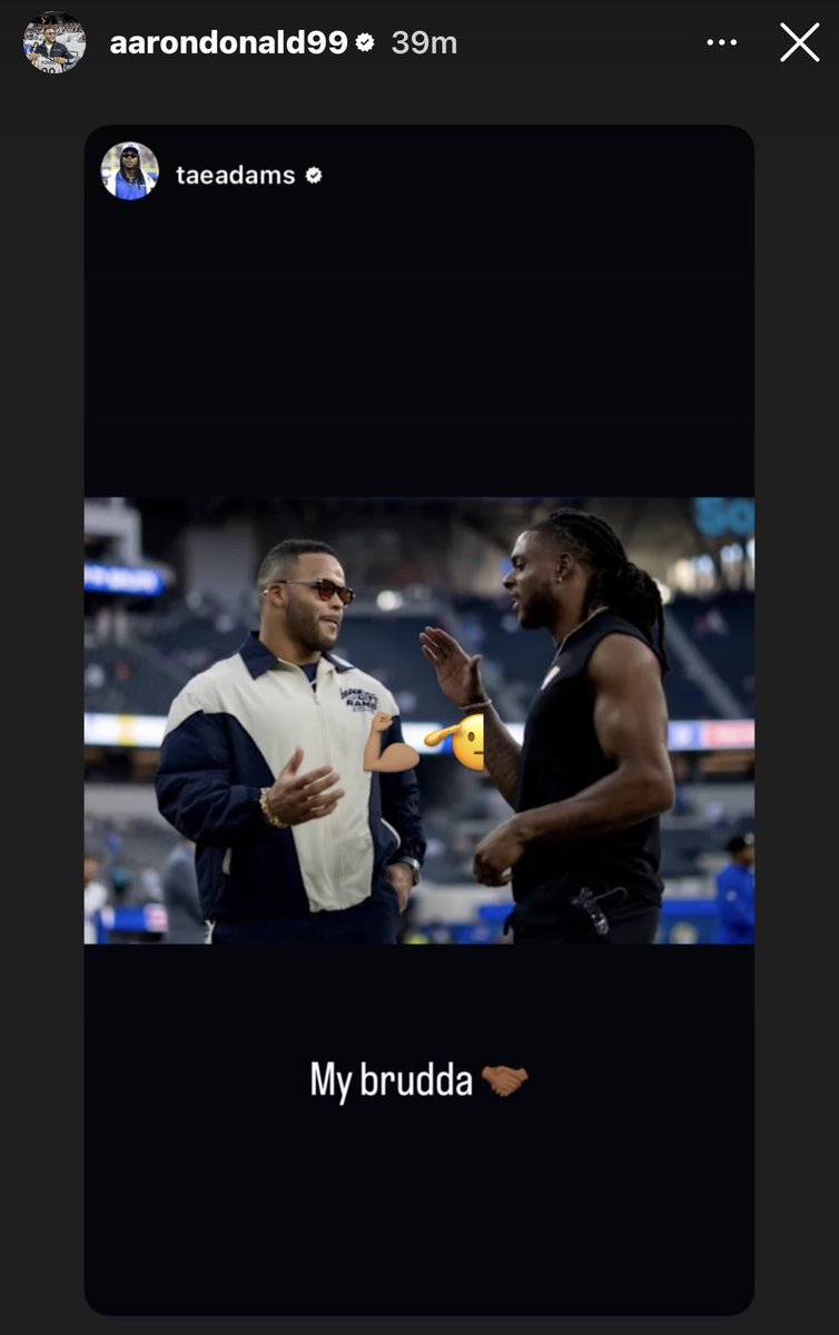 RamsTapes's tweet photo. Davante Adams posted this on his IG story and Aaron Donald reposted… it’s basically official… ANNOUNCE IT ALREADY 😭 https://t.co/cjl5OZt8cv