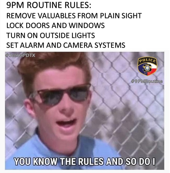 SelmaPDTX's tweet photo. You tell 'em Rick!
#LockUpandLightsOn #9PMRoutine https://t.co/Th2yI0zgWd