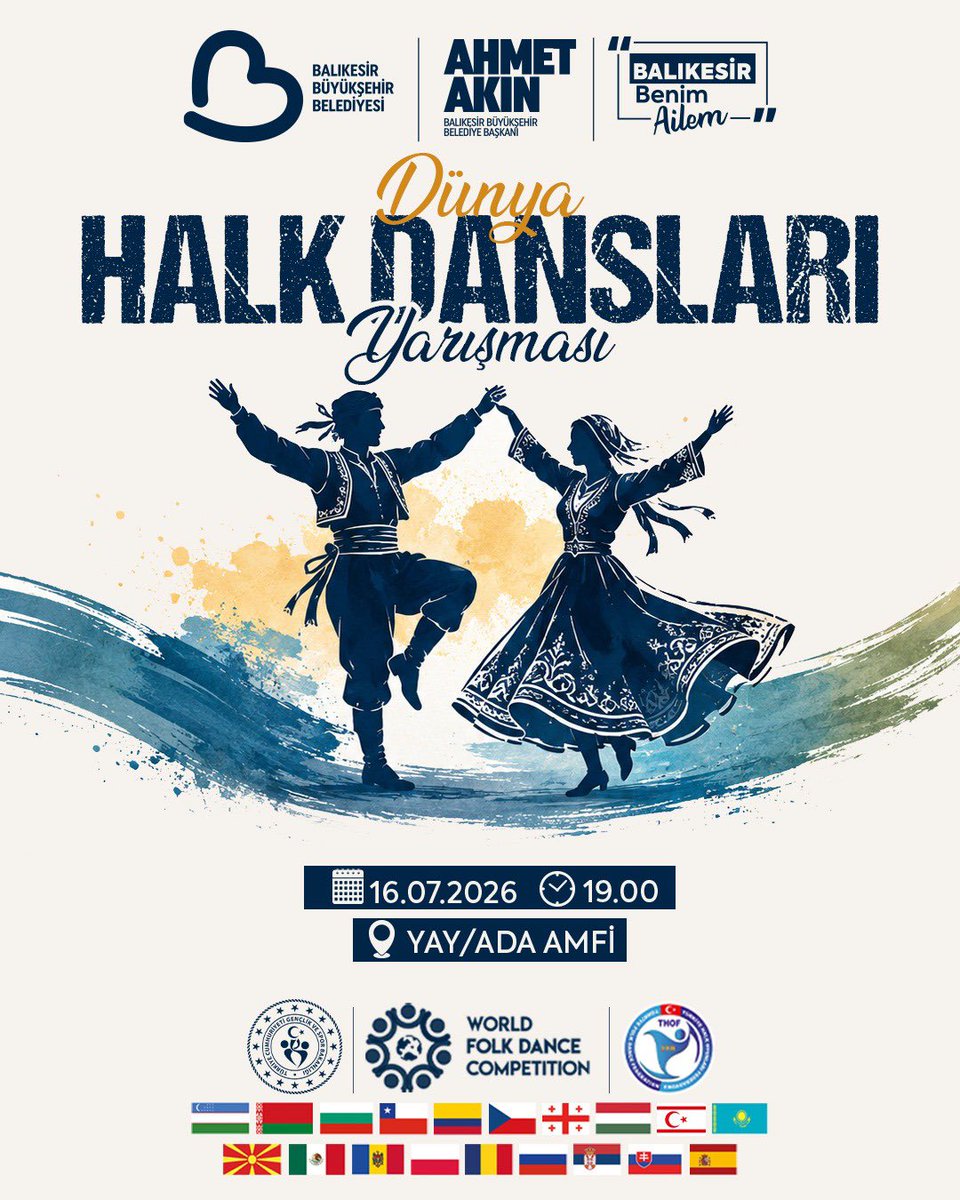 ahmetakin's tweet photo. Balıkesir’imizi kültürün, sanatın ve uluslararası organizasyonların buluşma noktası hâline getirmeye devam ediyoruz. 🌍

19 farklı ülkeden 20 halk dansları ekibini Dünya Halk Dansları Yarışması kapsamında şehrimizde ağırlamanın heyecanını yaşıyoruz.

🗓️ 16 Temmuz Perşembe
🕖 19.00
📍 Yay/Ada Amfi 

Bu renkli kültür buluşmasına tüm hemşehrilerimizi bekliyorum. Gelin, dünyanın farklı kültürlerini Balıkesir’imizin misafirperverliğiyle birlikte yaşayalım. 🩵