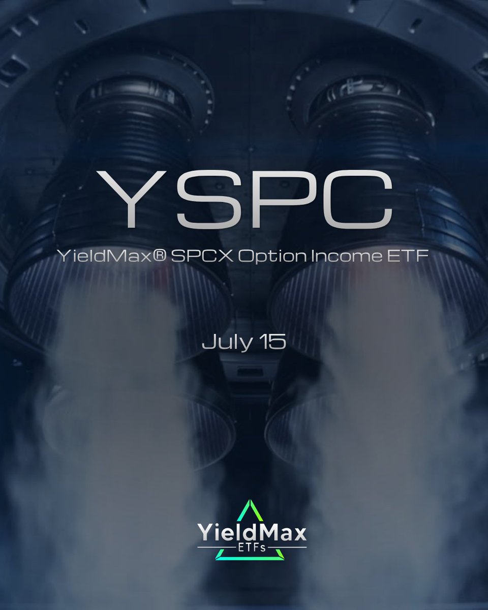 YieldMaxETFs's tweet photo. Two days until $YSPC launches.

$YSPC, the YieldMax® SPCX Option Income ETF, is a single-stock ETF strategy linked to Space Exploration Technologies Corp $SPCX, designed to seek maximized income potential through an options-based income strategy.

Launching 7/15. https://t.co/uAYcROTeFf