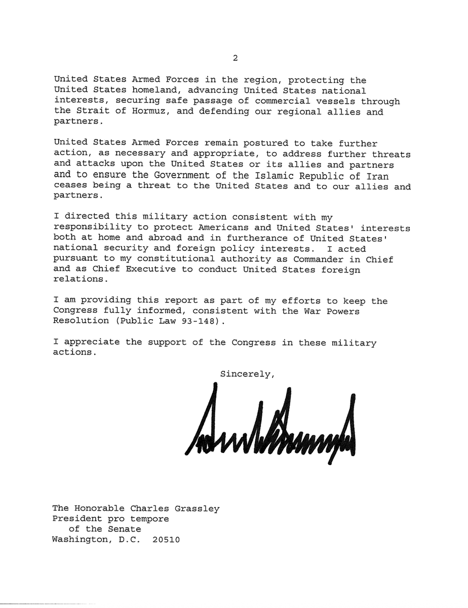 AnthonyAdragna's tweet photo. News w/ @AndrewDesiderio: Trump formally notified Congress of the resumption of military activities against Iran on July 10 under the war powers resolution. 

Dems say the war is illegal and the president cannot restart the 60-day clock for military action. https://t.co/SpFjBiYMx0