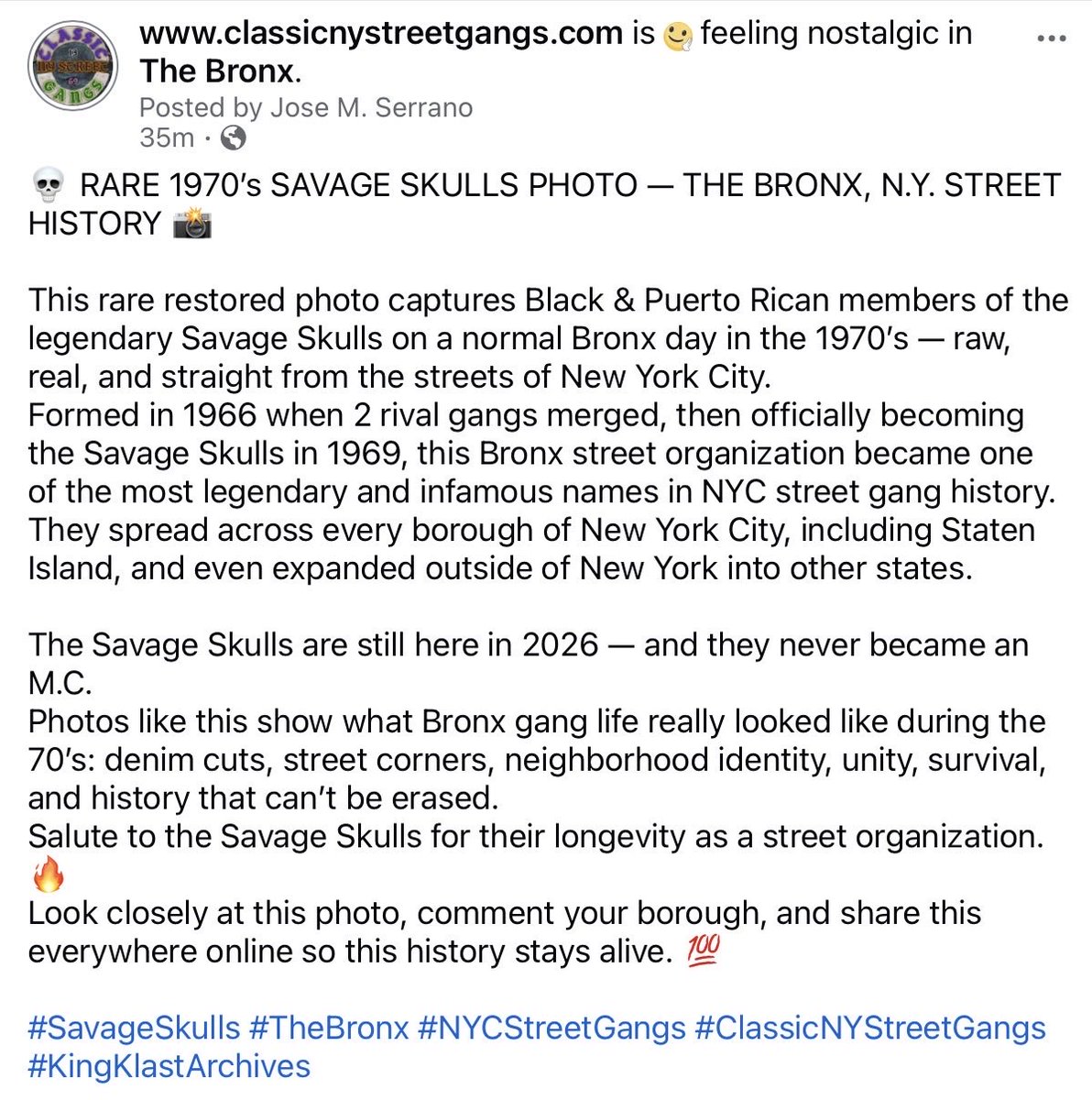 kingklast's tweet photo. 💀 RARE 1970’s SAVAGE SKULLS PHOTO — THE BRONX, N.Y. STREET HISTORY 📸
#SavageSkulls #TheBronx #NYCStreetGangs #ClassicNYStreetGangs #KingKlastArchives https://t.co/DjZPwEsj9B