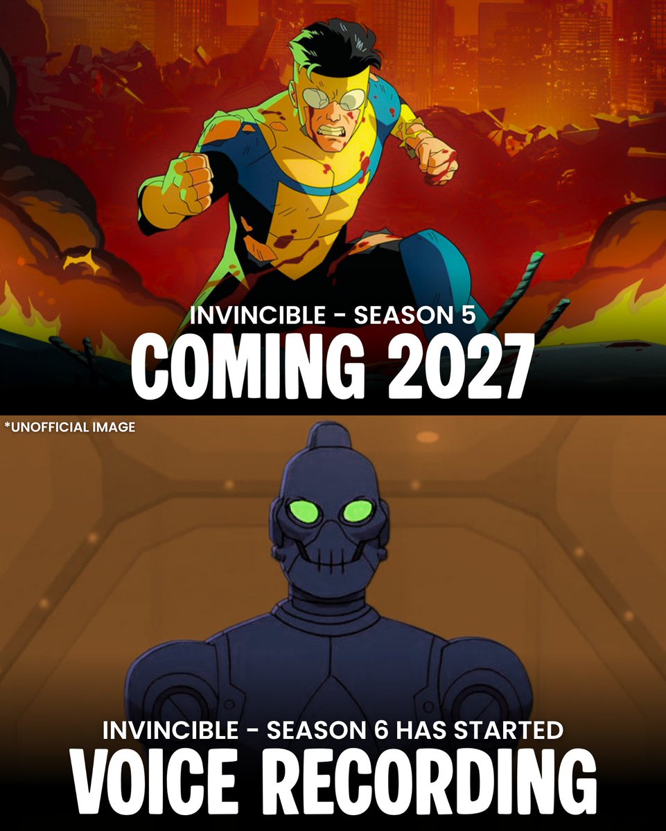 TheCartoonBase's tweet photo. ‘INVINCIBLE’ Season 6 has started voice recording.

Season 5 will release in 2027. https://t.co/ZkW2dNhMAM