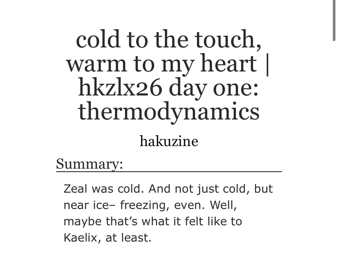 hakuzine's tweet photo. #HKZLX26: thermodynamics, day 1

cold to the touch, warm to my heart

#zealix / #zeaka

📕: https://t.co/Zeny1SWboI https://t.co/RICou53Ldz