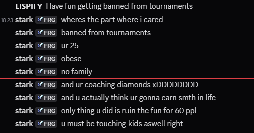 Lispify's tweet photo. @RESValorant @forcevlr And Stark - You guys really need to take a look at the admins.. This whole argument started because they had an observer whos the owner in there discord voice call and we asked them to leave as its unfair and below is what followed https://t.co/pWIXbU98IA