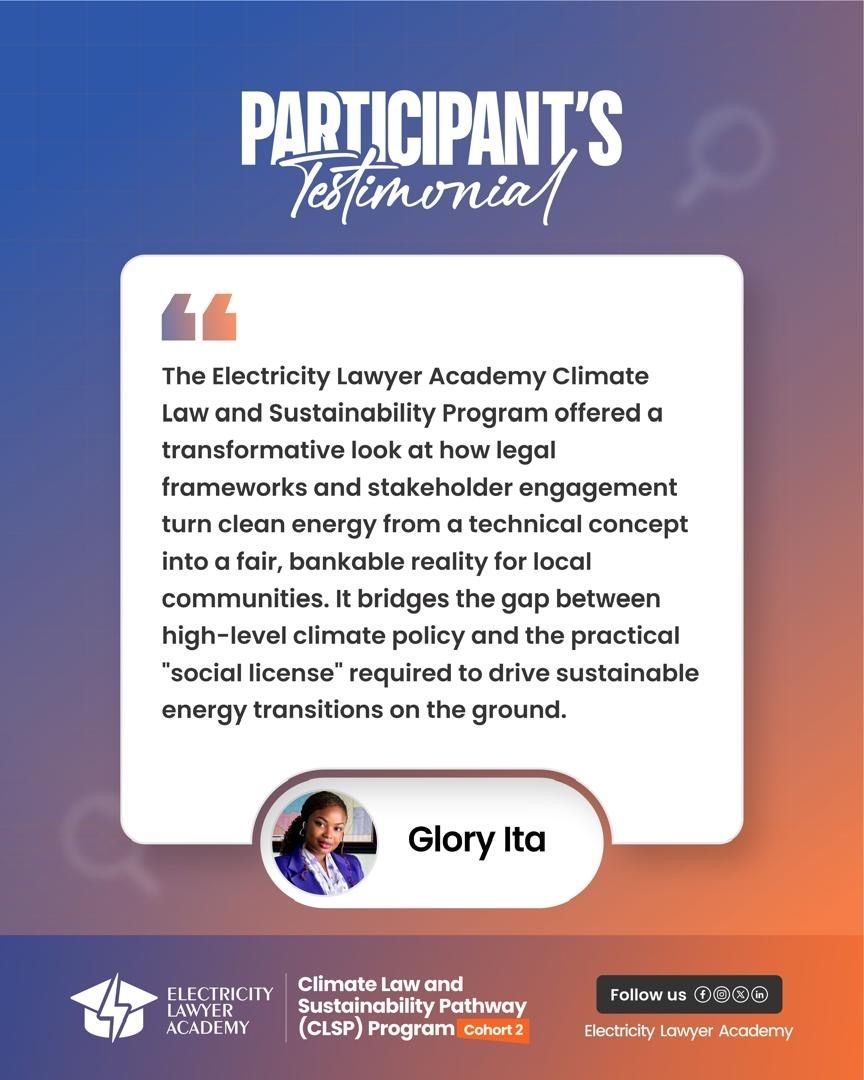 ElectricityL's tweet photo. Electricity Lawyer Academy: Participant Voices- CLSP Cohort 2

We are grateful to all participants who contributed their time, insights, and experiences throughout the programme and for the many thoughtful testimonials received. https://t.co/VTTfR2llwS