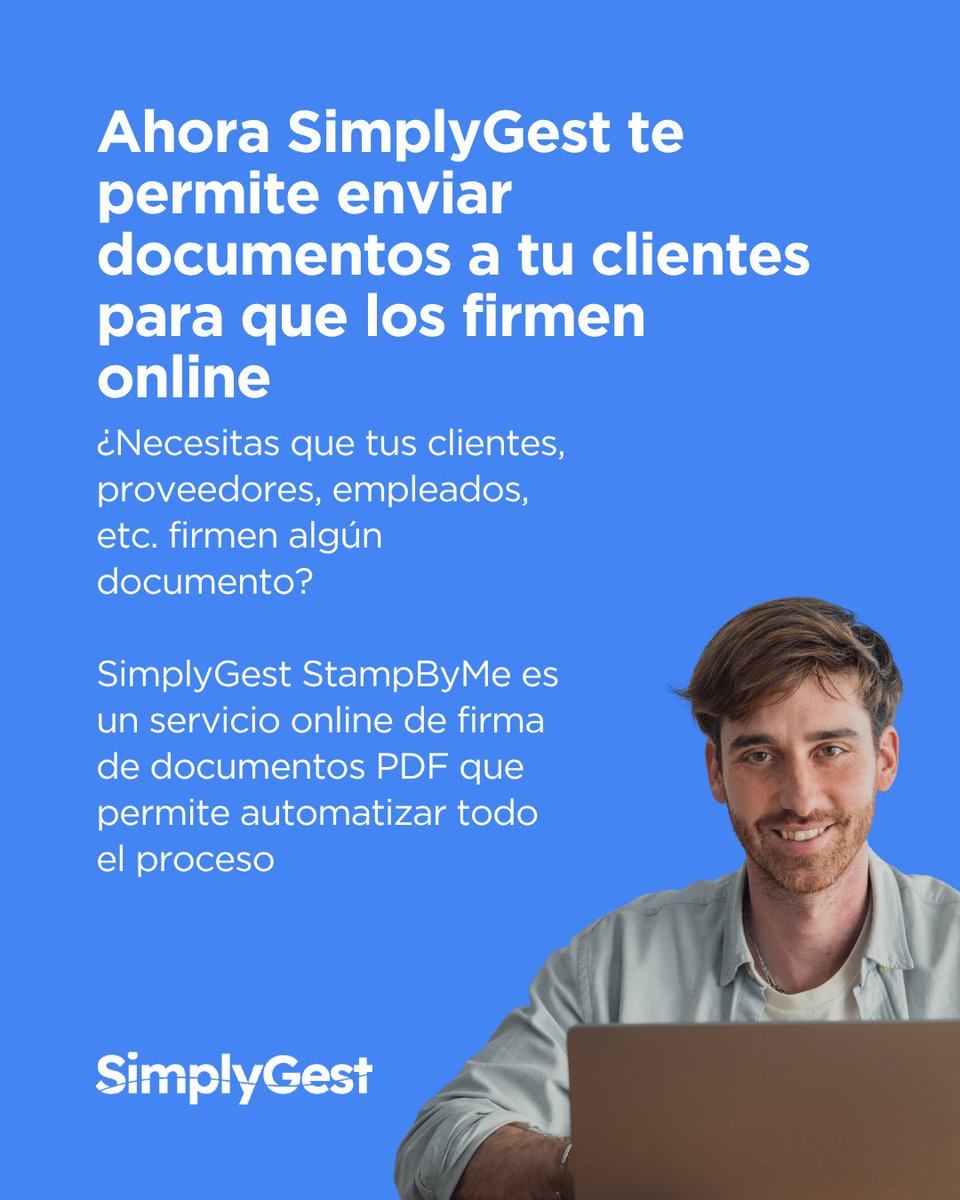 simplygest's tweet photo. ✍️ Envía contratos y documentos para firmar online en minutos.

📲 Con SimplyGest StampByMe tus clientes pueden firmar desde cualquier dispositivo y tú controlar el estado de cada documento sin salir de SimplyGest Cloud. 

#SimplyGest https://t.co/Mdcc5VlsQH
