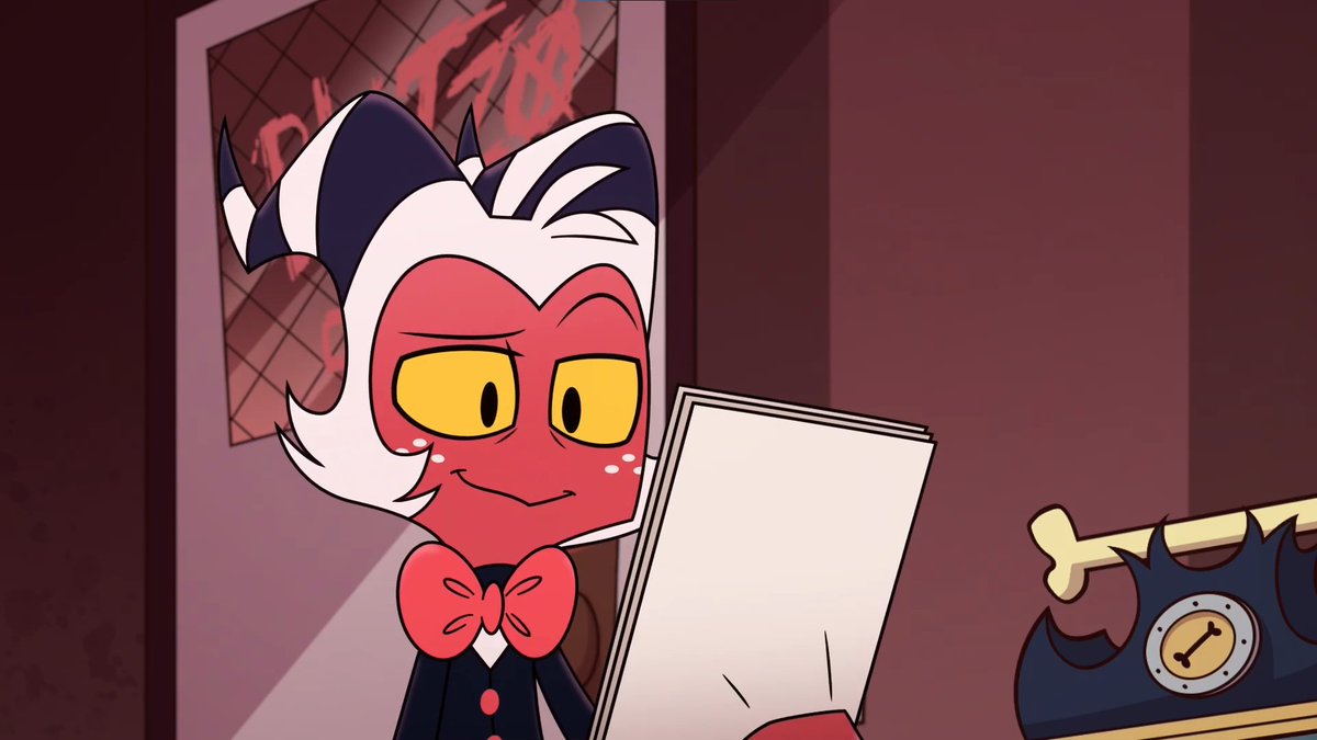 _Choco_torta's tweet photo. I bet that little smile means he remembered the first time he had to fill out a report drawn by Blitzø and it made him nostalgic 🥲 https://t.co/lMBZXRZEX1