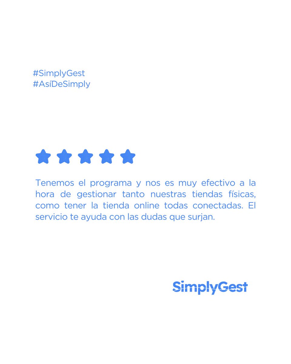 simplygest's tweet photo. 💙 Gestionar varias tiendas y una tienda online es mucho más fácil cuando todo está conectado.

🚀 Gracias por confiar en SimplyGest y por compartir vuestra experiencia con nosotros. 

#SimplyGest https://t.co/CDiEnjisrQ