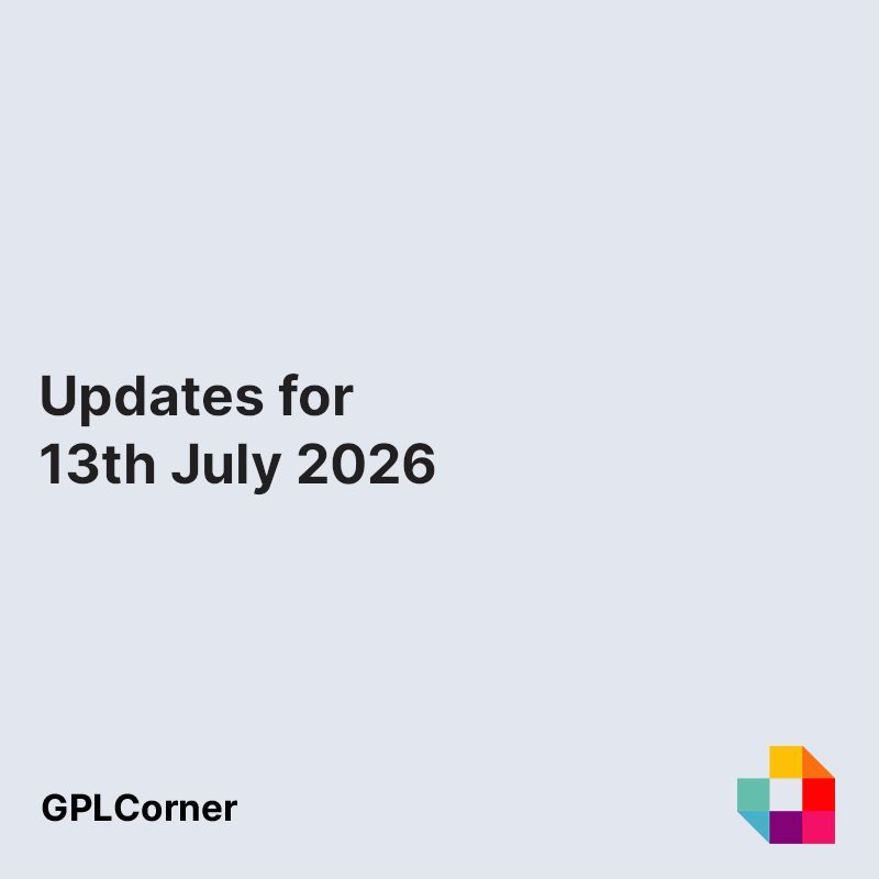 GPLCorner's tweet photo. 13th July 2026 product updates for GPLCorner (WooGang) are now live!
Download these latest product updates now! #WooGang #GPLCorner #Themes #WordPressThemes #Plugins #2026 #GPL #WordPressPlugin
https://t.co/LP5y27dwiU https://t.co/GtNbfytTsG