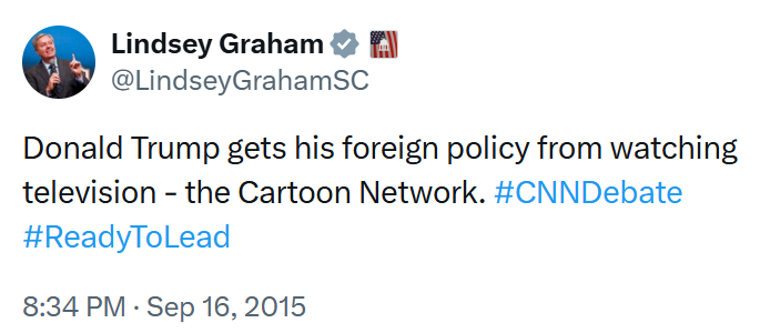 namwella1961's tweet photo. I'd really like to know what Lindsey Graham got in return for selling his soul to Trump out on that golf course.
This is one of the last times he told the truth about Trump.
#VoteBlueInMidTerms #VoteOutEveryRepublican #VoteBlue26 https://t.co/kqWCnBiN0Q
