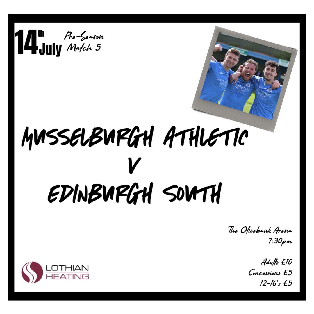 MusselburghAth's tweet photo. All roads lead to The Olivebank Arena tomorrow evening as we take on Edinburgh South in our penultimate pre-season fixture.
It’s another chance to get valuable minutes in the legs for the players as we count down to our league opener against Bonnyrigg. 

Get yourselves along and cheer on the boys

#MonTheBurgh 💙