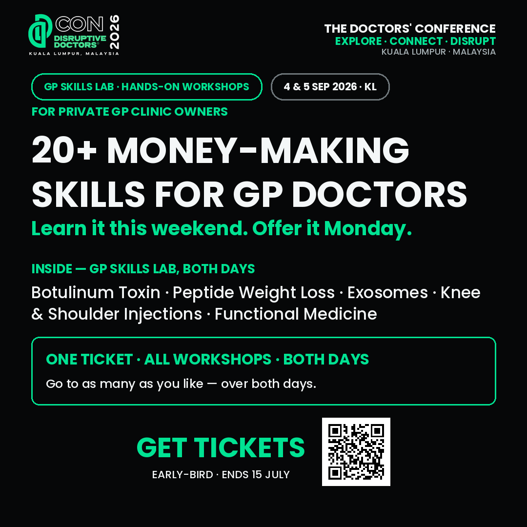disruptvDoctors's tweet photo. Learn it this weekend. Tickets: https://t.co/Q5jFTdB0Lh #DisruptiveDoctors #DDCon2026 #GPSkillsLab #MalaysianGP https://t.co/iFsqtxTstH