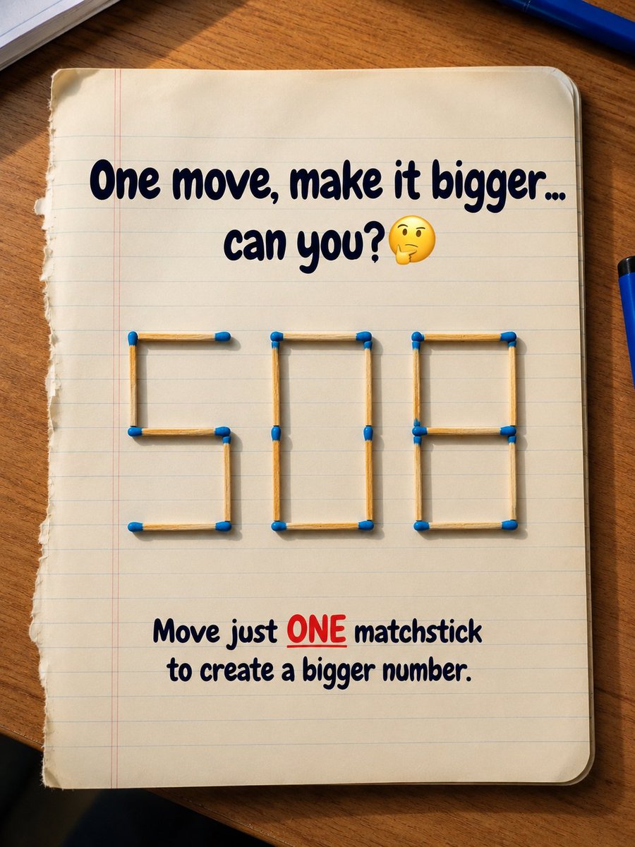 nidaf420320's tweet photo. This matchstick puzzle shows a number… but here’s the twist:

👉 You can move just ONE matchstick to make it bigger. https://t.co/UTzabjqGIj