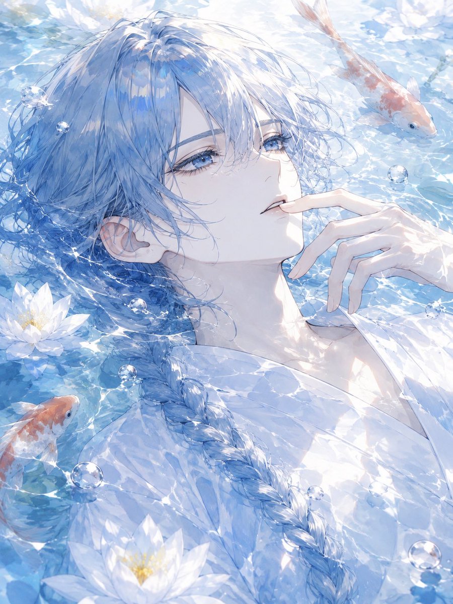Blue-Haired Water Spirit Portrait