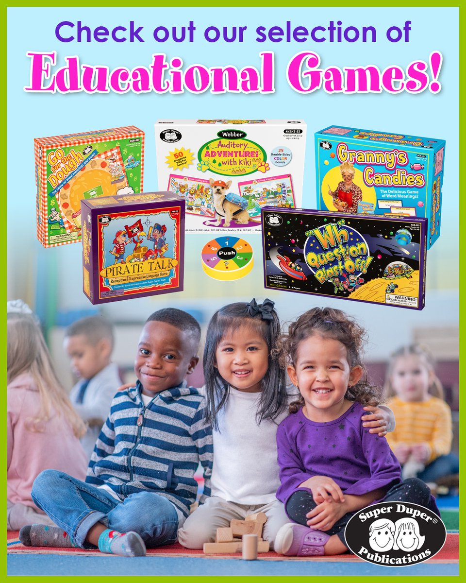 SuperDuperPub's tweet photo. What if learning felt like playtime? Our educational games focus on connection, fun, interactive experiences and always results in skill-building!

🛒Tap https://t.co/XbJrpuiM2r to check them out! https://t.co/72Ky4t3eG2