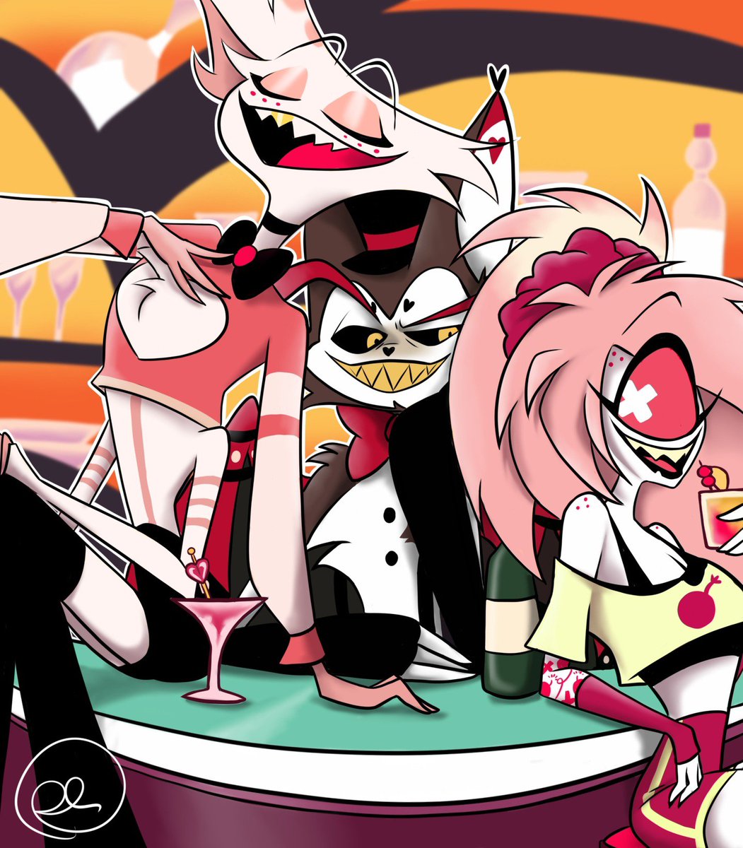 Daefromhell's tweet photo. Bar trio my beloved 🍸🍹
#AngelDust #Husk #CherriBomb
#HazbinHotel https://t.co/ALPw6v4qMH