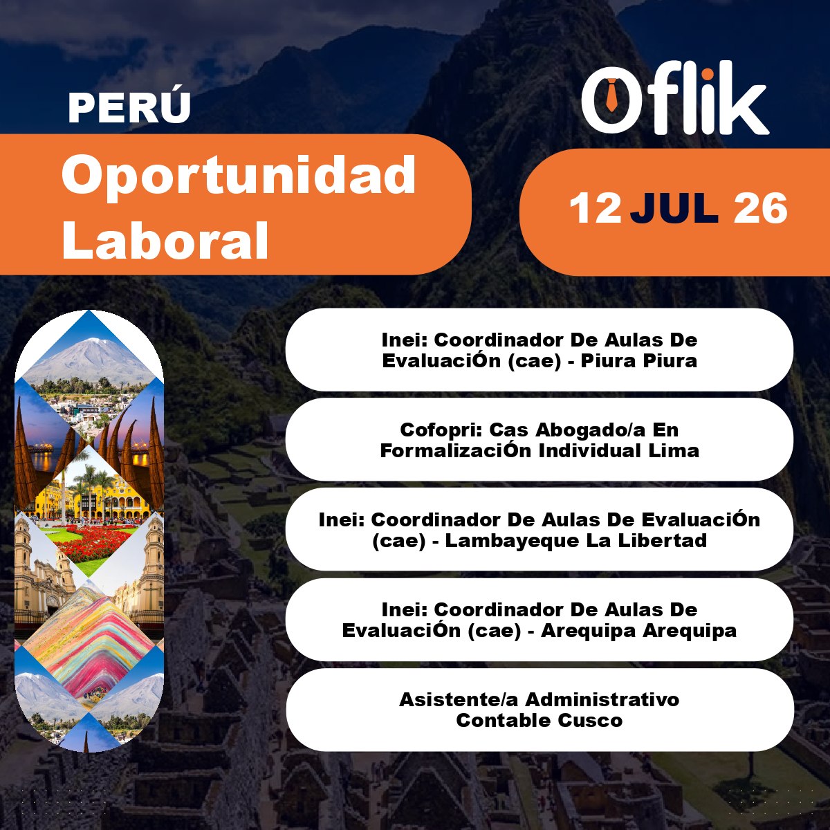 OflikSocial's tweet photo. PERÚ
#Perú | Empleos del día

✅ https://t.co/J4sA3wjkTJ
✅ https://t.co/pPMQ8Pa7WA
✅ https://t.co/VYXLG63Xgl
✅ https://t.co/chU97q5RY7
✅ https://t.co/vWkWBHz6Dg

#EmpleoDelDia #CarreraProfesional #Oflik #ConvocatoriaLaboral #Oportunidad #Trabajo #Reclutamiento https://t.co/RdCy3exhWJ