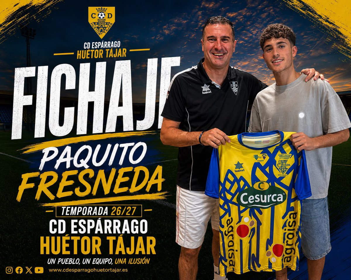 CDHuetorTajar's tweet photo. ⚽️🔥 ¡Nuevo refuerzo!

Paquillo Fresneda se une al #CDHT para aportar velocidad, desborde y trabajo por la banda.

¡Bienvenido a tu nueva casa, Paquillo! 💛💙

#CESURCA https://t.co/FbXGlxqy62